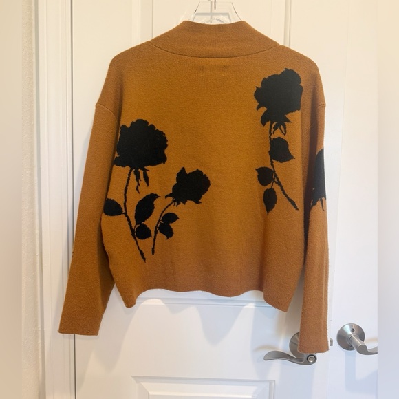 MAEVE for ANTHROPOLOGIE Carys Mock Neck Sweater in Brown & Black Floral XS - Picture 2 of 7